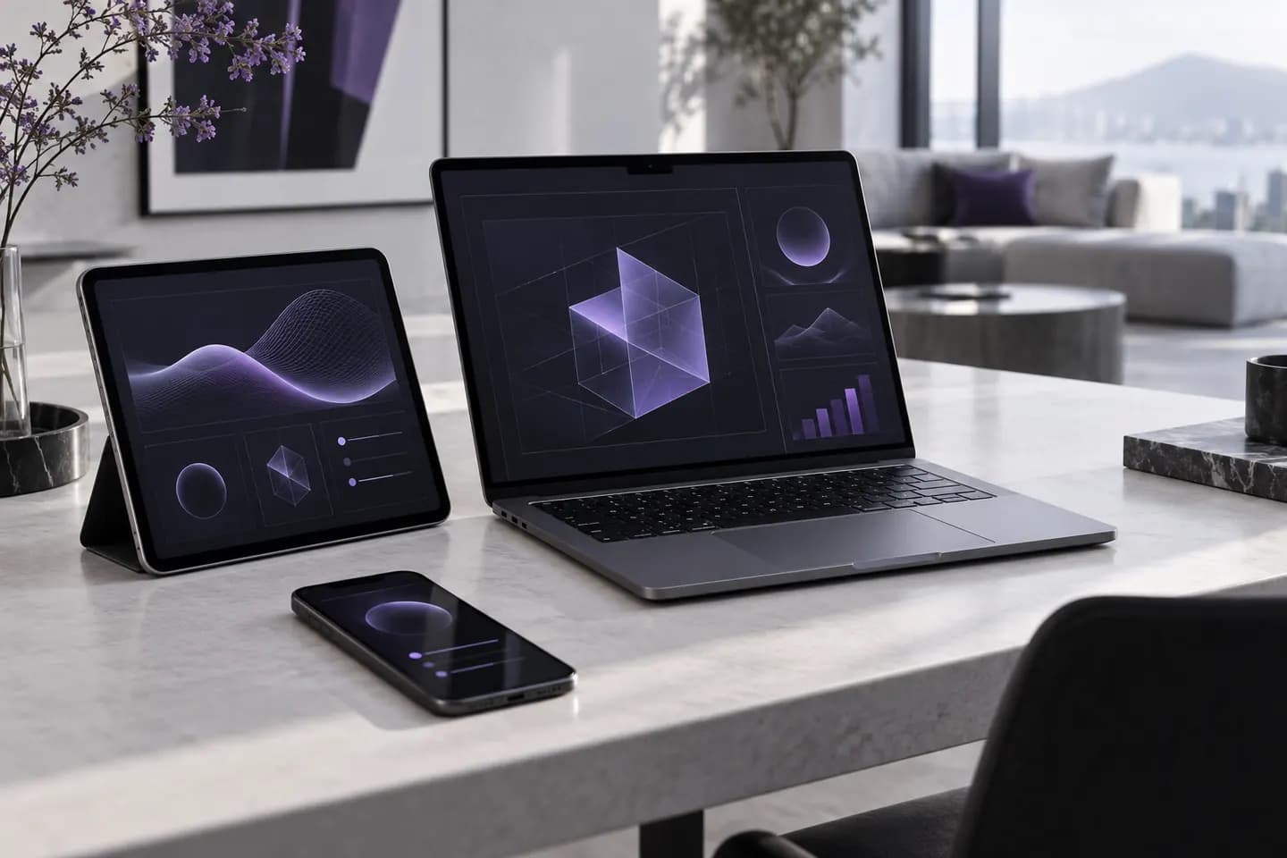 واجهات المنتجات الرقمية المفاهيمية عبر أجهزة الكمبيوتر المحمول والكمبيوتر اللوحي والهاتف